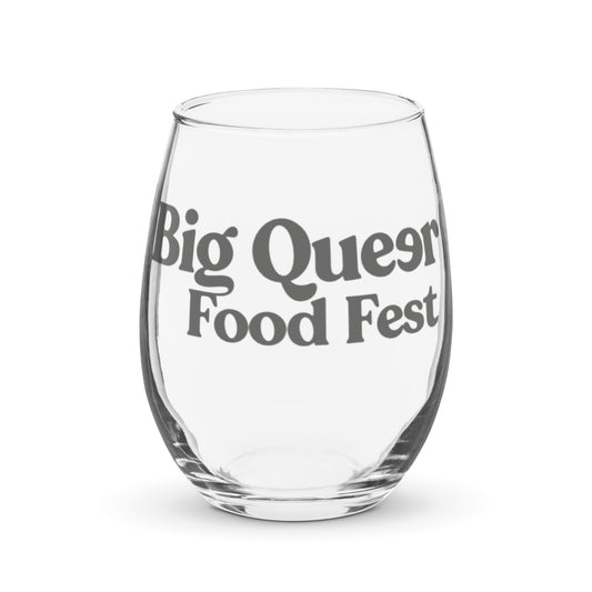 BQFF branded Stemless wine glass | big Queer food Fest